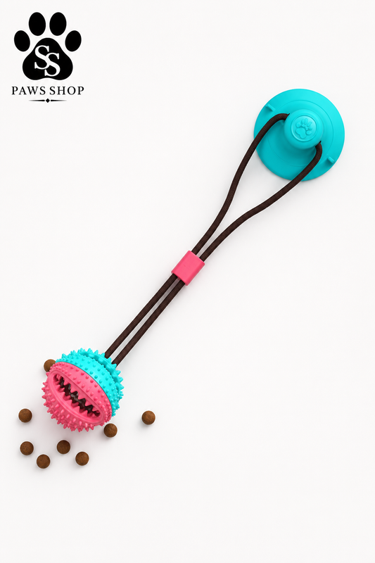 Jouet Interactif Chien – Balle Dentaire avec Ventouse & Distributeur de Friandises